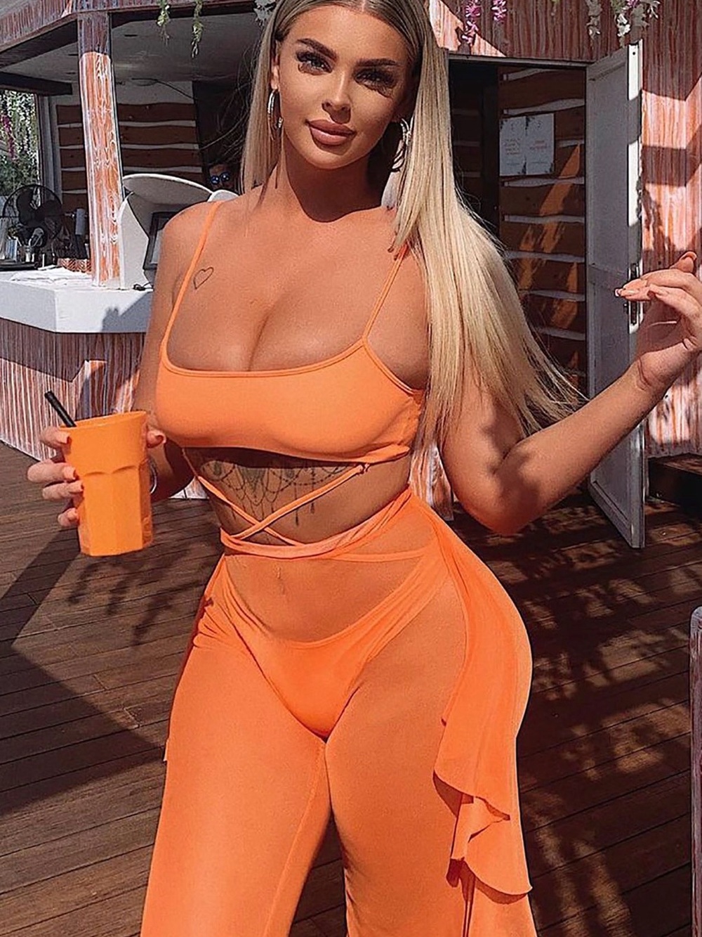 NWOT Fashion Nova Orange Sheer Ruffle Swim Coverup Pants
